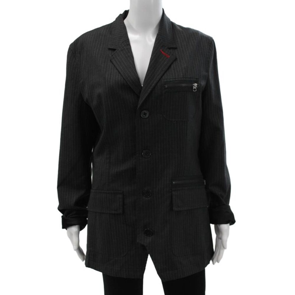 Triple Five Soul Mens Gray Pinstripe Jacket Button Viscose Size M